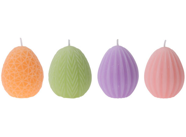 Stearinlys egg mønstret voks h:7cm 4ass 12stk i display Vekt:85gram 