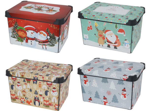 Boks Eske Julemotiv 41x24x30cm 4ass Forpk 12stk Resirkulert PP 22 Liter 
