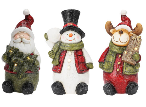 Figur nisse snømann reinsdyr LED 3ass h:36cm  MGO materiale Batteri:2xAA 