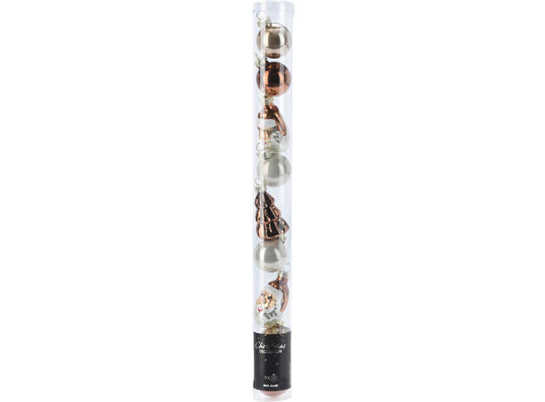 Julepynt 3 figurer 6 kuler Brun 9stk Display 16pk 