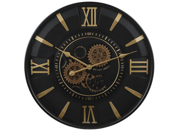 Klokke sort metall roterende 59x59x8,2cm Batteri: 3xAA 