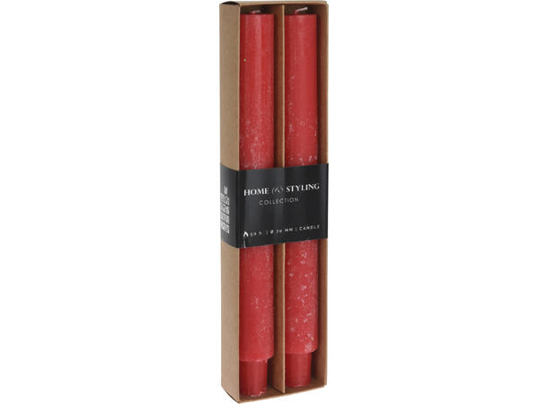 Kronelys rustikk rød 25cm d:3cm 2stk Parafinvoks 