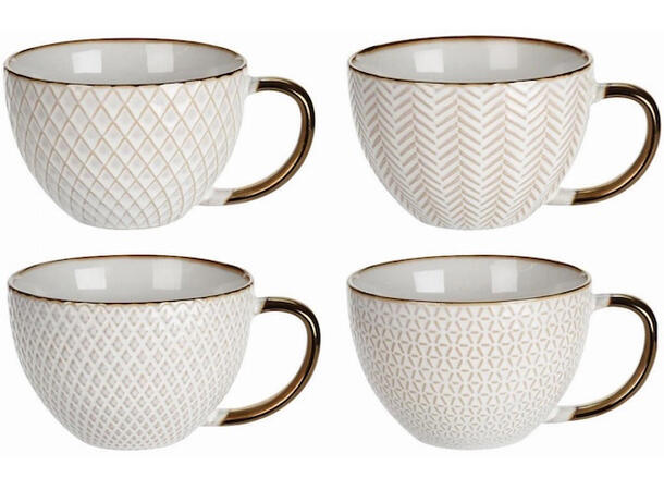 Krus keramikk beige m/gull 450ml 4ass Forpk 8stk 