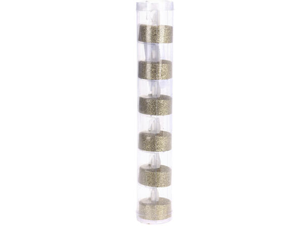 LED Telys gull glitter 4cm 6 stk 24sett i display Batteri:1xCR2032 Inkl 