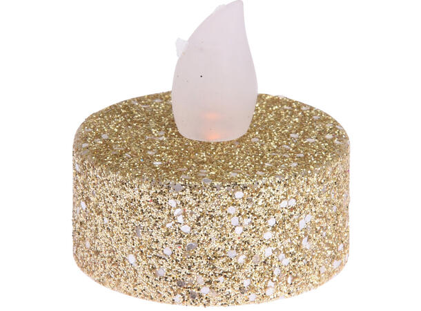 LED Telys gull glitter 4cm 6 stk 24sett i display Batteri:1xCR2032 Inkl 