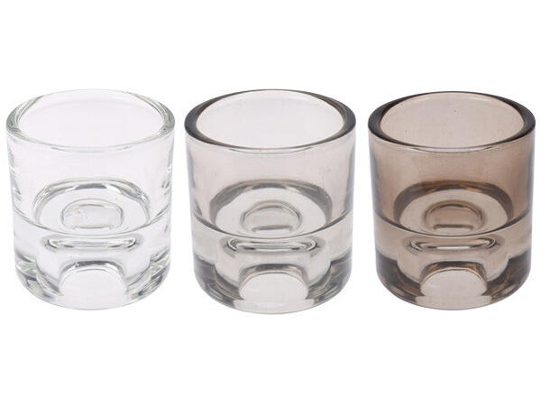 Lysestake glass 6cm klar,røyk,brun 3ass 