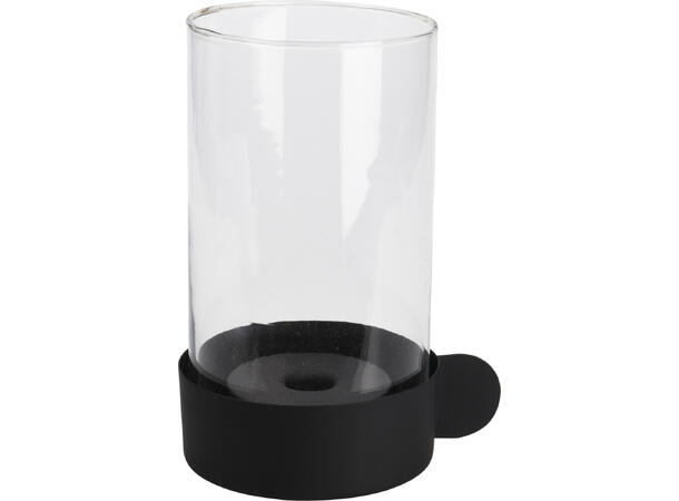 Lysglass telys sort metall glass 21cm 15,5x12,3x21cm Vekt:590gram 