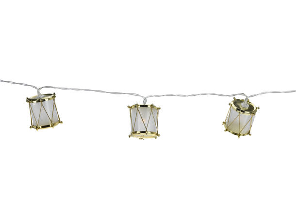 Lyslenke 10 varmhvite LED trommer 4x4cm Batteri:2xAA Testknapp, 6/18t Timer 