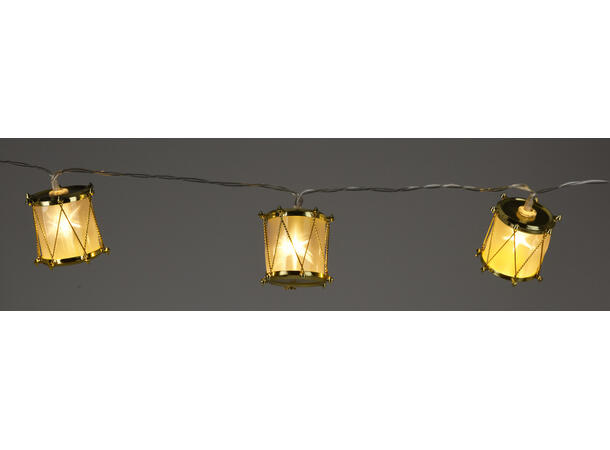 Lyslenke 10 varmhvite LED trommer 4x4cm Batteri:2xAA Testknapp, 6/18t Timer 