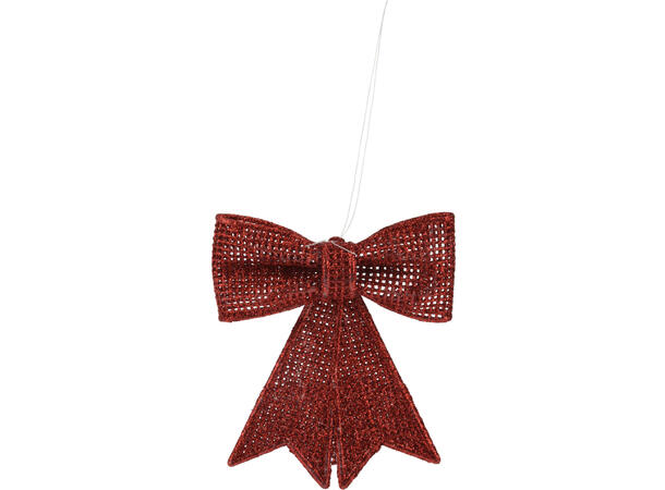 Sløyfe canvas m/gllitter 9x10,5cm 3ass Display 72stk Rød Gull Sølv 