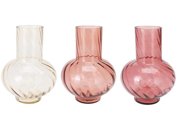 Vase vridd glass rosa/krem 17x23cm 3ass 