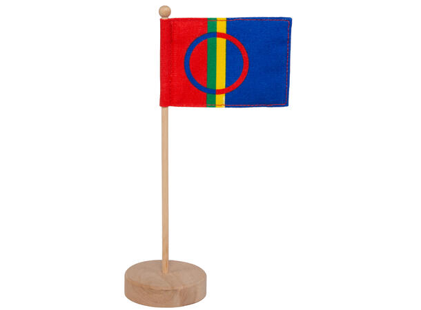 Bordflagg Sameflagg 10,2x7,2cm h:25cm Fot/Base i tre Flagg 100 % bomull 