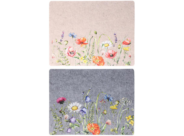 Dekkebrikke filt blomstret 45x35cm 2ass 