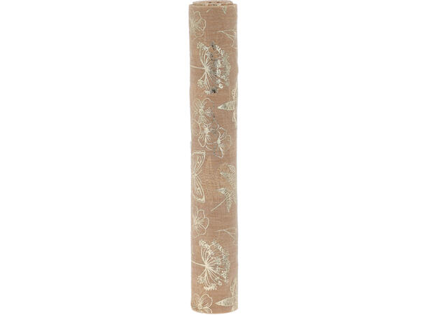 Dekorrull blomstret gull 28x250cm 4ass Display: 8 krem,8 beige,8 rosa,6 grønn 