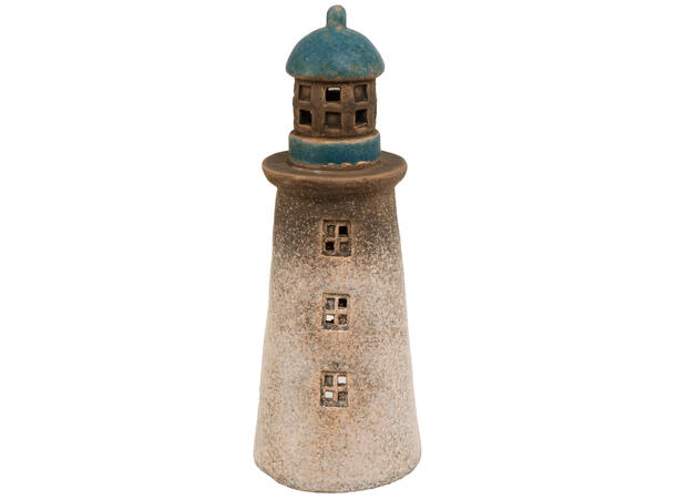 Fyrtårn telys blågrå keramikk 8,2x22,4cm Forpakning: 6stk 