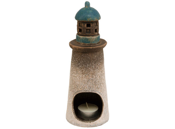 Fyrtårn telys blågrå keramikk 8,2x22,4cm Forpakning: 6stk 