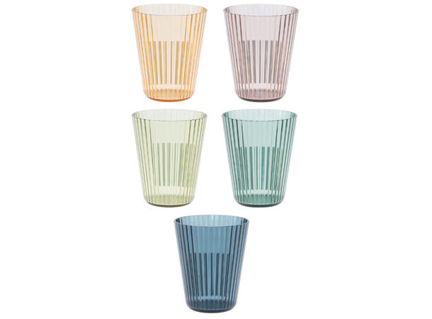 Glass stripet PS h:10cm 300ml 5ass Forpk 24stk Rosa beige grønn blå mørkblå 
