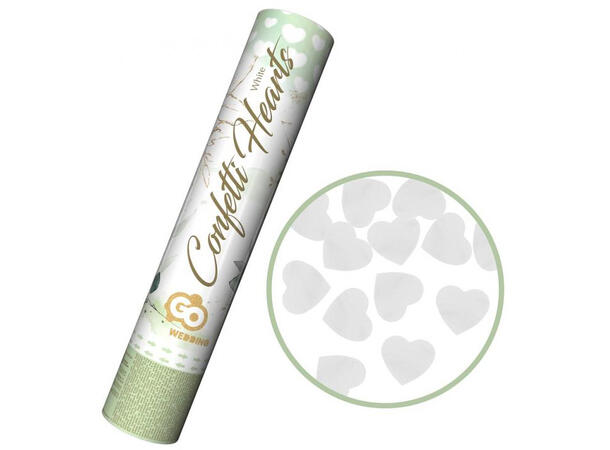 Konfetti Kanon hvite hjerter 30 cm Display 12stk 