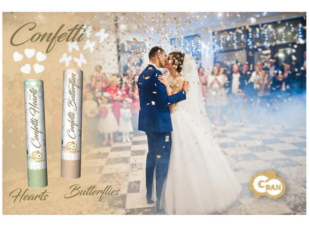 Konfetti Kanon hvite hjerter 30 cm Display 12stk 