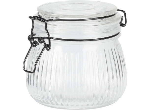 Krukke stripet glass m/lokk 11x11cm 500ml Silikonring LFGB-testet Vekt:530gr 