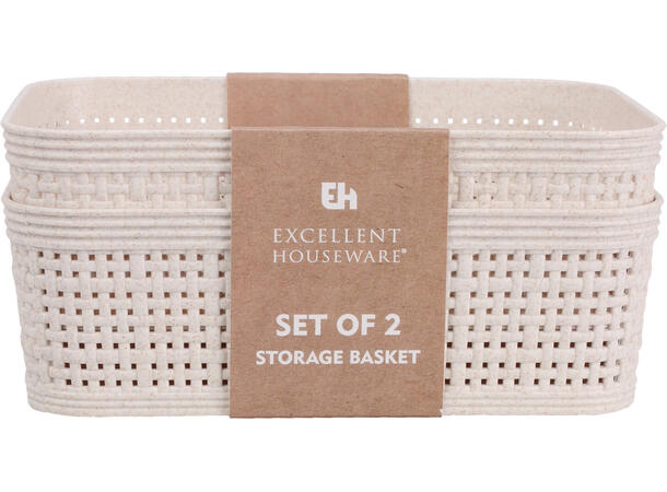 Kurv beige rutet design PP 19x14x6cm s/2 Vekt:80gram pr stk 