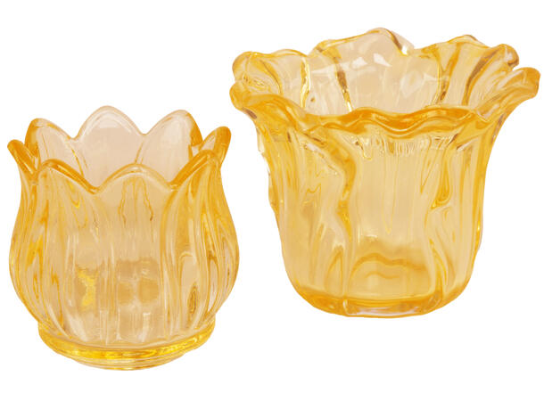 Lysestake telys tulipan gul 7x7x6,5cm 