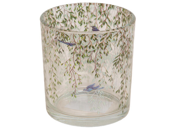 Lysglass klar grønn gren fugl 7,3x8cm 
