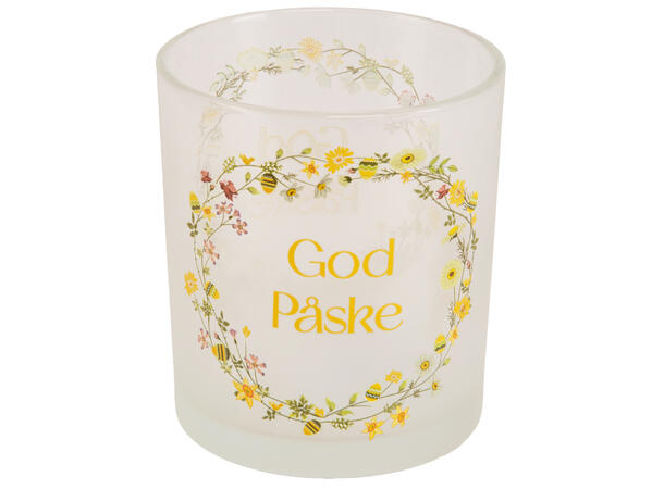 Lysglass krans God Påske 8,8x8,8x10cm Forpakning: 6stk 