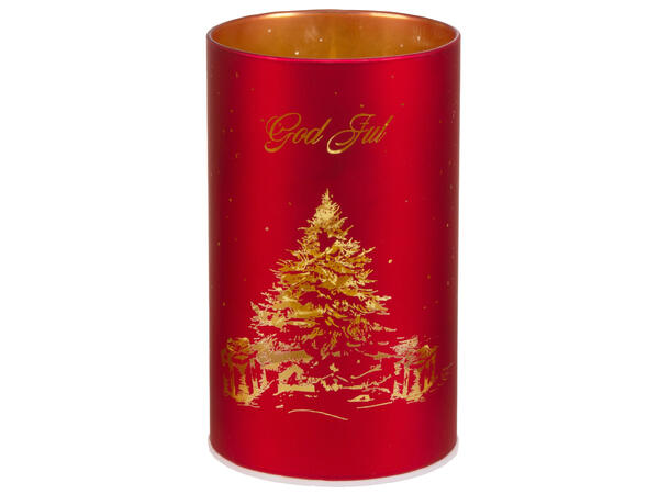 Lyslykt LED God Jul Juletre rød 9x15cm Batteri: AAx3 Timer 6/18t 12 ledpærer 