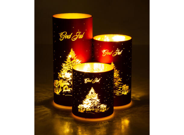 Lyslykt LED God Jul Juletre rød 9x15cm Batteri: AAx3 Timer 6/18t 12 ledpærer 