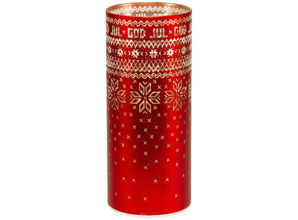 Lyslykt LED Strikket God Jul Rød 8x20cm Batteri: AAx2 Timer 6/18t 15 ledpærer 