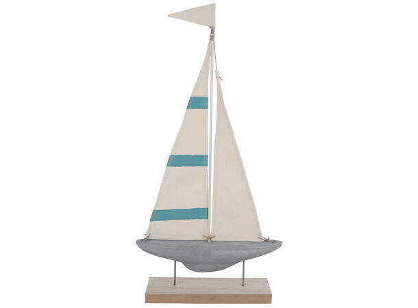 Seilbåt i tre og seil i stoff 36x8x68cm 