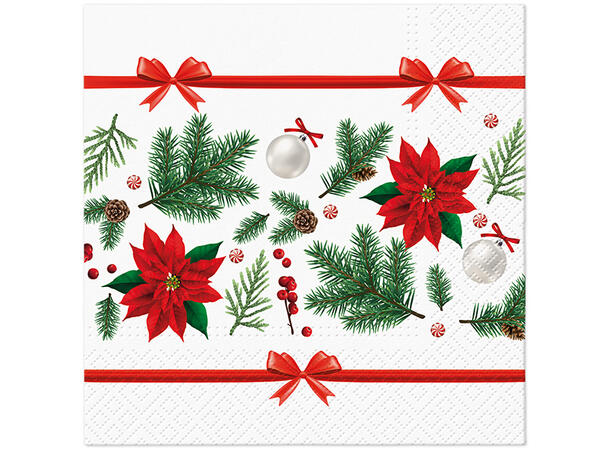 Serviett Festive Poinsettia Lunsjserviett 20 stk 3-lags 33x33cm 