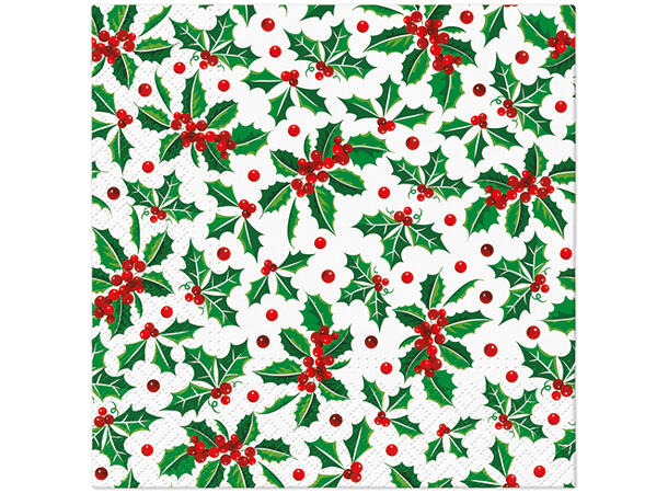 Serviett Kristorn grønn og rød Lunsjserviett 20 stk 3-lags 33x33cm 