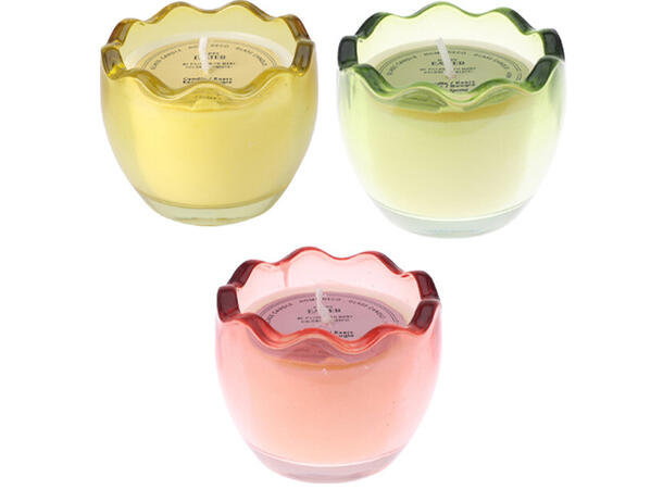 Stearinlys eggeglass 6,5x5cm 3ass farger 12 stk i display Farget voks Vekt:50gram 