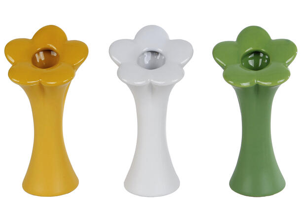 Vase blomst keramikk 7x7x15cm 3ass Forpk 15stk  Grønn gul hvit 
