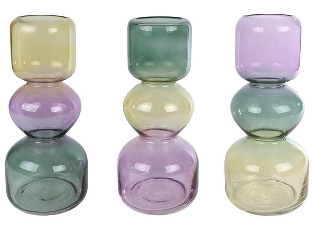Vase lilla/beige/grønn glass 27,5cm 3ass 