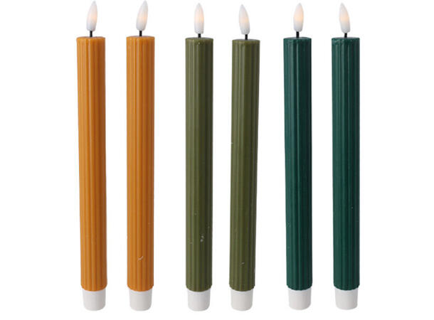 Kronelys LED brun grønn 25cm 2stk 3ass Batteri 2xAA Timer 6/18t Fjernkontr 