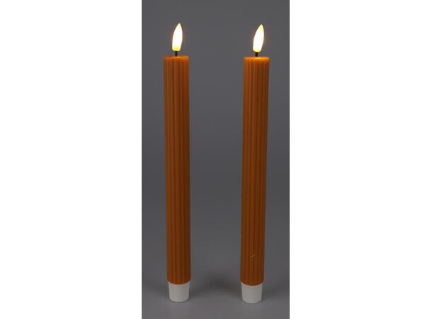 Kronelys LED brun grønn 25cm 2stk 3ass Batteri 2xAA Timer 6/18t Fjernkontr 