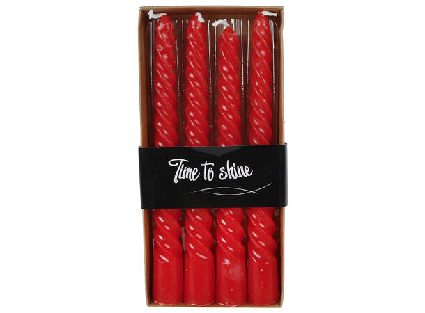 Kronelys Twist vridd julerød 19cm 4stk Forpakn.12stk Brenntid 4-5 timer 