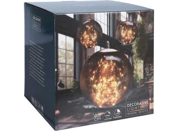 Kule røykgrå PP 125 LED d:25cm 5m wire IP44 Adapter Timer 6/18 