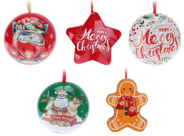 Metallboks julekule,stjerne,figur 7ass Display 36stk 