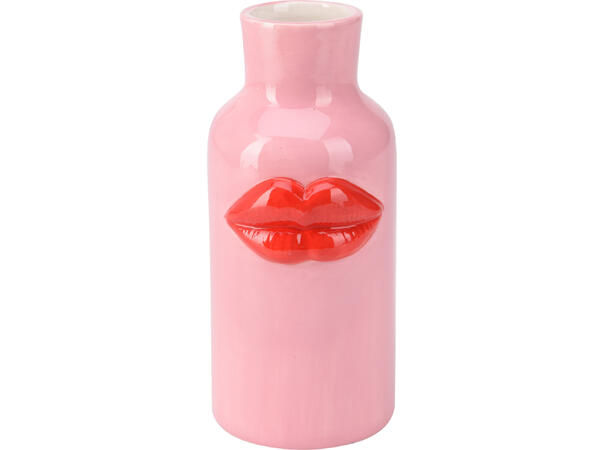 Vase keramikk rosa m/lepper 9x20cm 3ass 