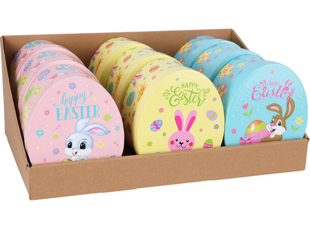 Boks eggform papir 13x16x8cm 3ass 9 stk i display 