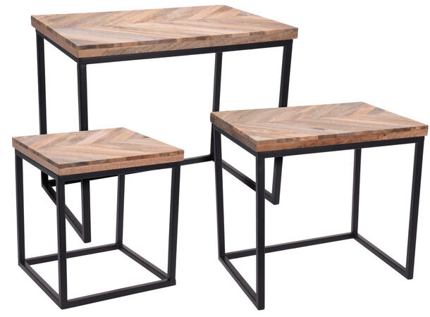 Bord sort metall m/mangotre s/3 50x32x43cm 41x30x38cm 30x28x33cm 9,9kg 