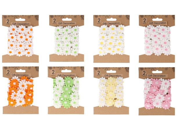 Bånd blomster bomull 2m 8ass Brett 15x11x2cm Vekt 30gr 