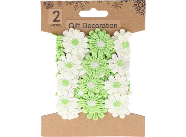 Bånd blomster bomull 2m 8ass Brett 15x11x2cm Vekt 30gr 