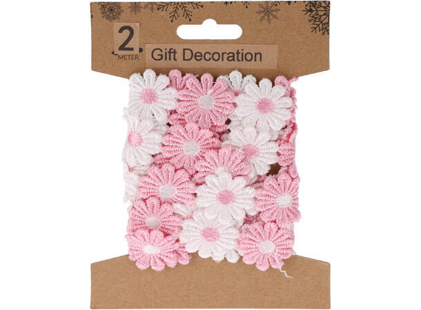 Bånd blomster bomull 2m 8ass Brett 15x11x2cm Vekt 30gr 