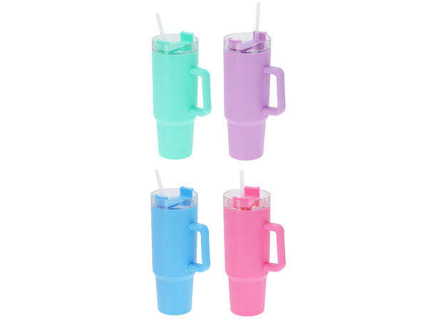 Drikkeflaske pastell 1,2 liter 31cm 4ass Inkl sugerør Vekt:305gram PP-materiale 