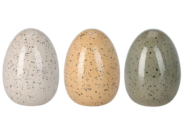 Egg Påskeegg stående porselen 3ass Forpakning: 12stk Vekt: 240gram 9x12cm 